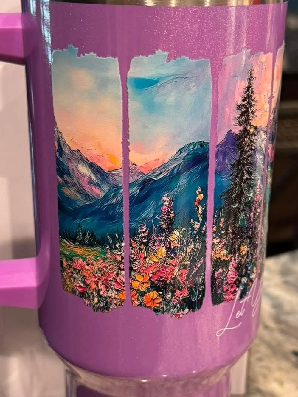 Let your faith bloom Insulated Travel Mug Mountain art stainless steel NEW w BOX
